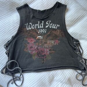 Vintage Gray Graphic Lace-Up Women Top